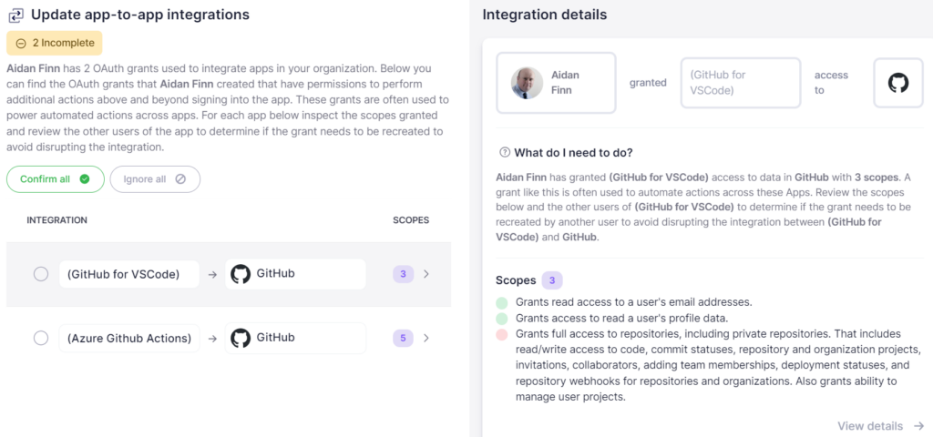 Viewing the app-to-app integrations for a departed employee
