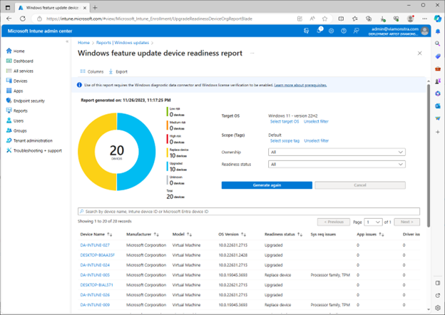 Upgrade to Windows 11 - one of the Feature Update reports in Microsoft Intune