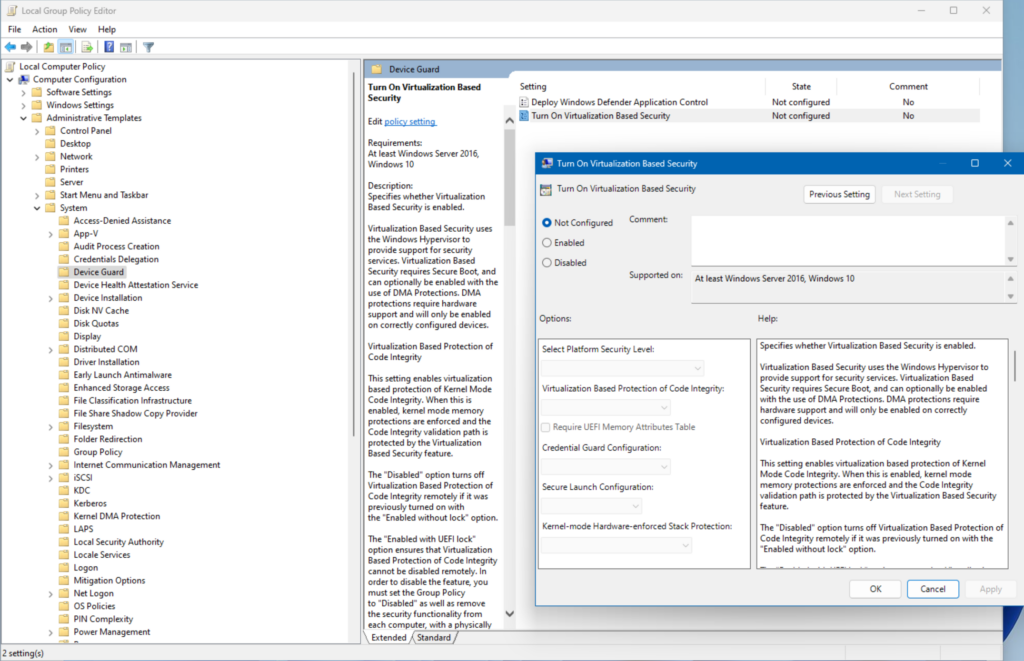 Group Policy allows us to enable virtualization-based security to reduce Active Directory attack surface