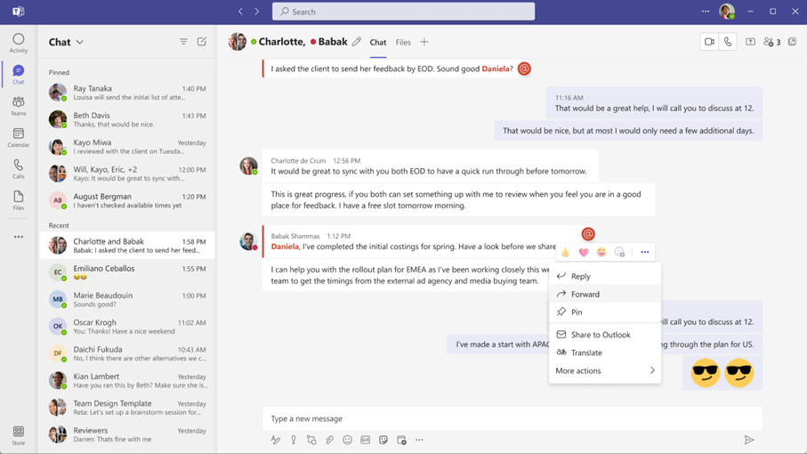 Microsoft Teams Now Lets Users Forward Chat Messages