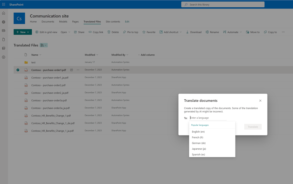 SharePoint Premium Translation Now Generally Available for Commercial Customers