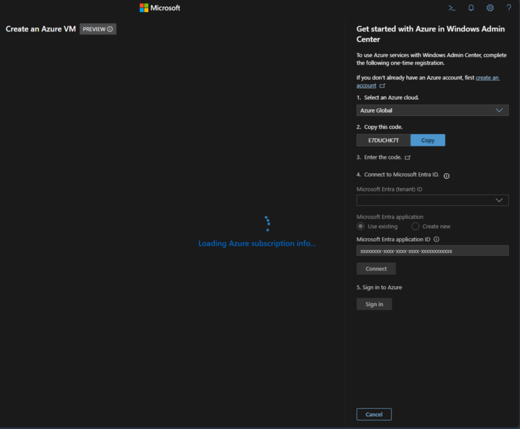 Getting Started with creating Azure VMs in Windows Admin Center
