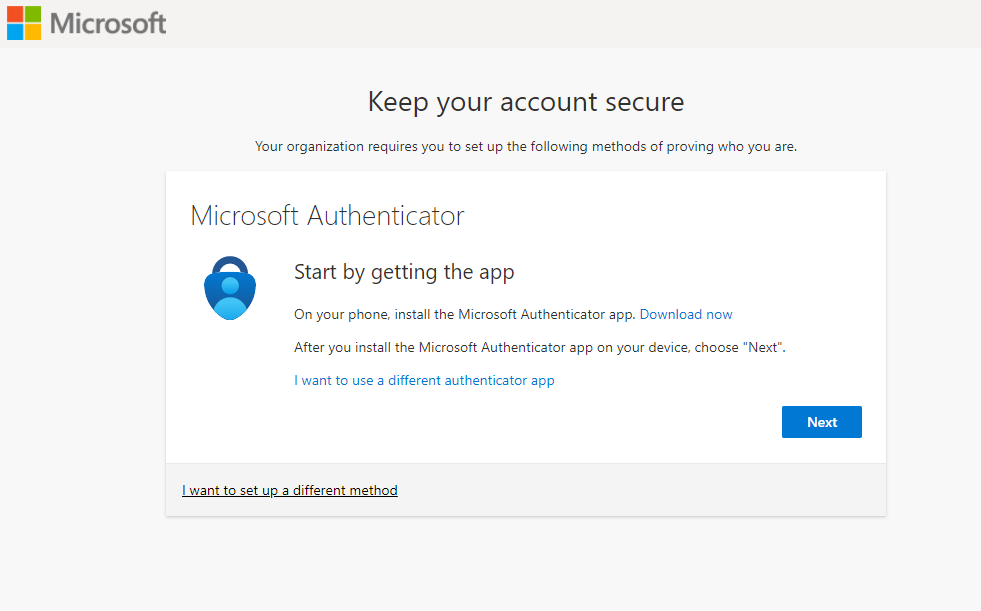 Starting the process to enable multifactor authentication in Microsoft 365