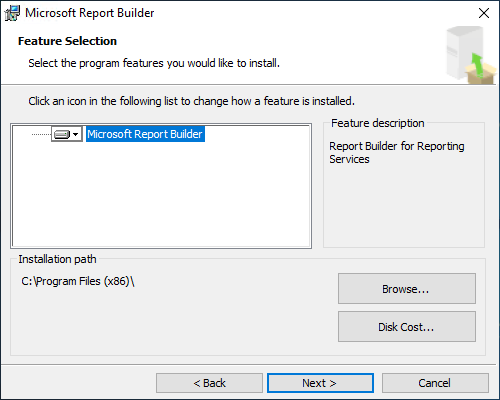 SQL Server Report Builder features selection