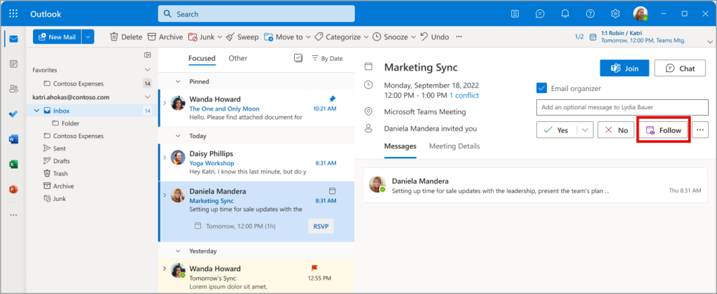Microsoft Outlook will Let Users Follow a Teams Meeting