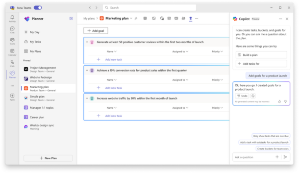 New Microsoft Planner App in Teams Gets Copilot Integration
