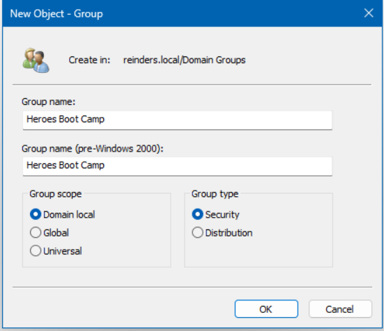 Creating a new AD group with ADUC
