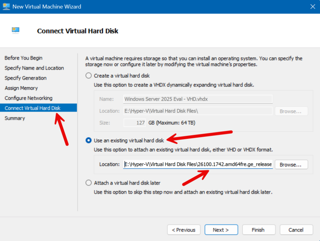Creating a new virtual machine using the downloaded VHDX file