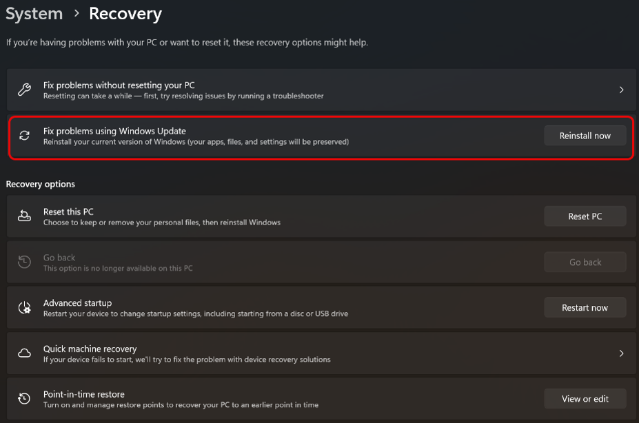Fix Windows Update errors in the Settings app