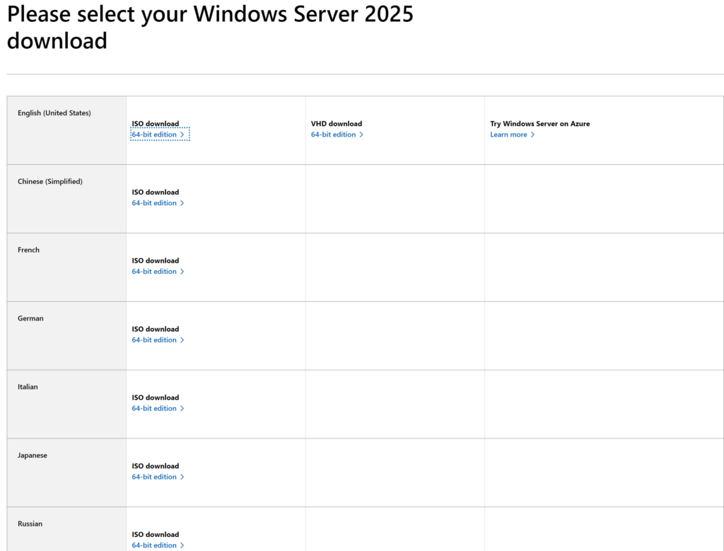 Windows Server 2025 iso download