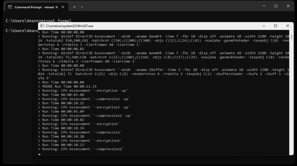 Run a full system benchmark using WinSAT