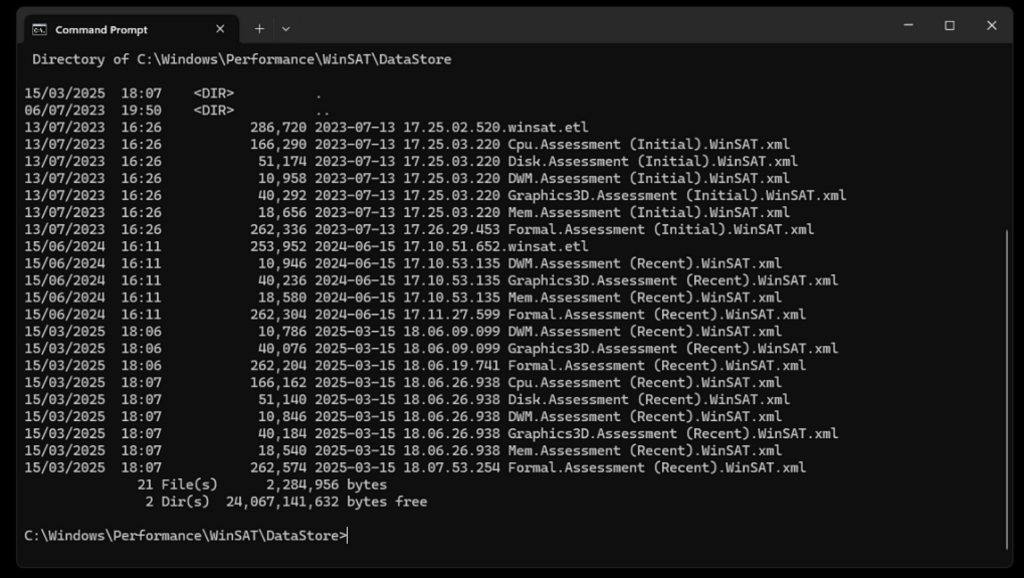 XML generated by WinSAT
