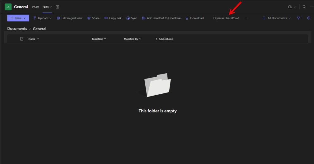 The Files tab in Microsoft Teams