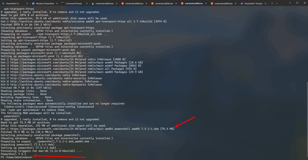 Running a script to download and install PowerShell 7 on Linux/Ubuntu