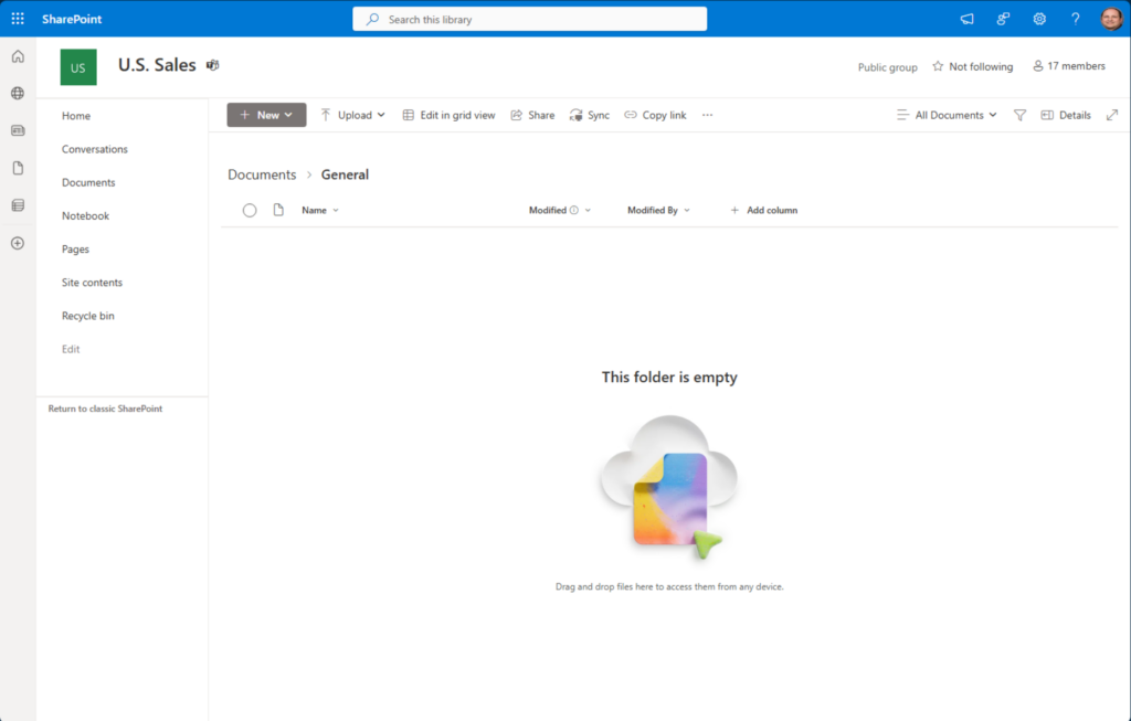 The same location, but on the corresponding SharePoint site