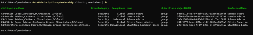 Looking at the groups my 'daily driver' account is in - need to make changes