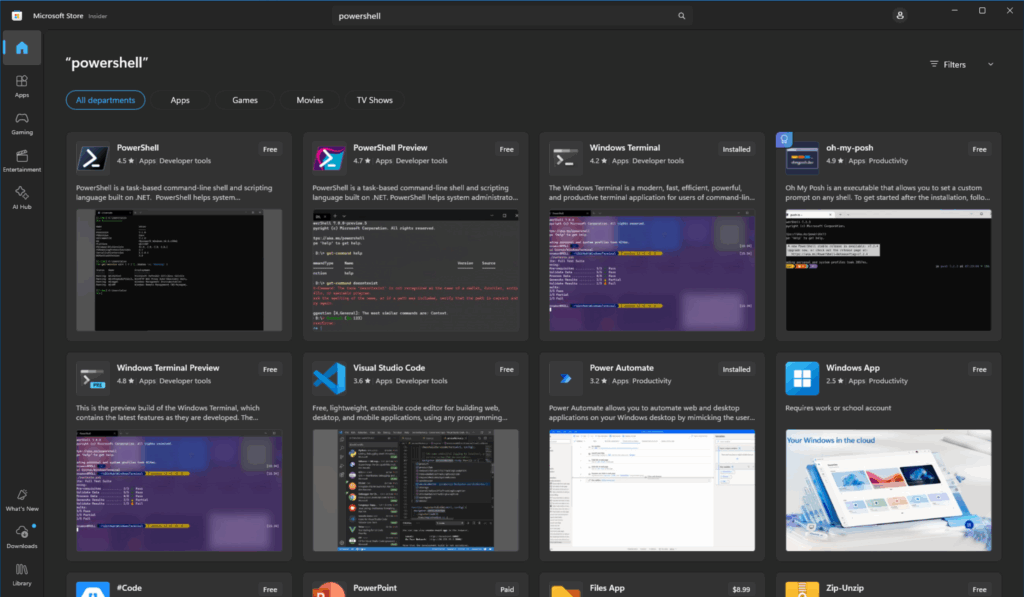 Using the Microsoft Store to download and install PowerShell