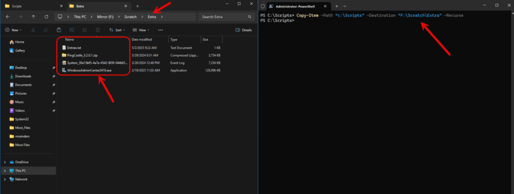 Here, we copy files and all contents to the destination, creating the new folder