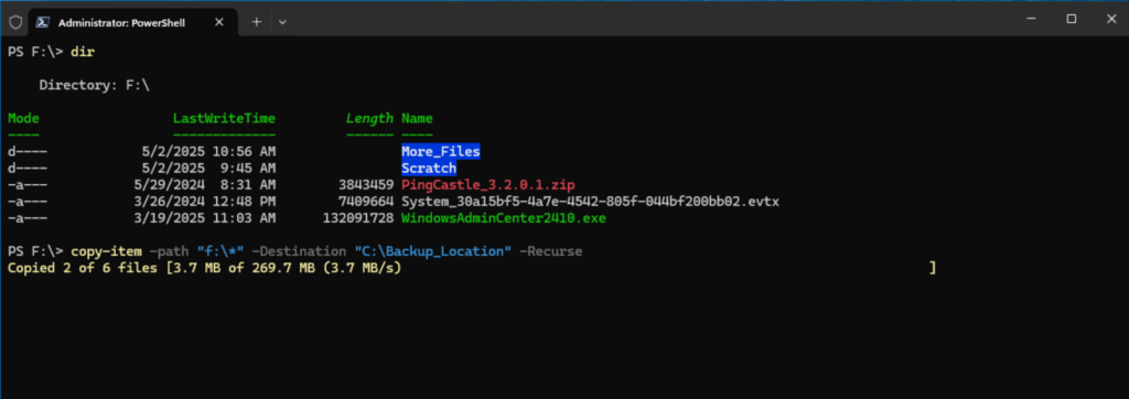 Progress Indicators show real-time progress of file copy operations in PowerShell v7.4 and above