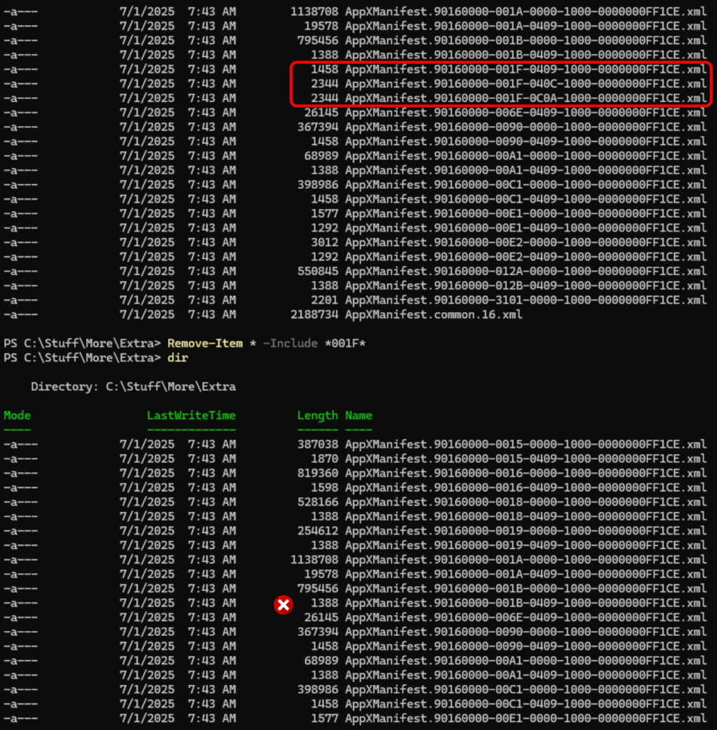 Using wildcards to remove specific files only from a folder