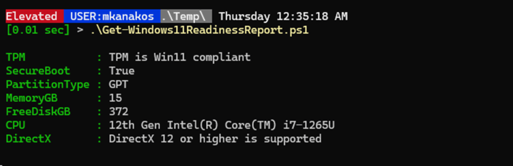 Script output results