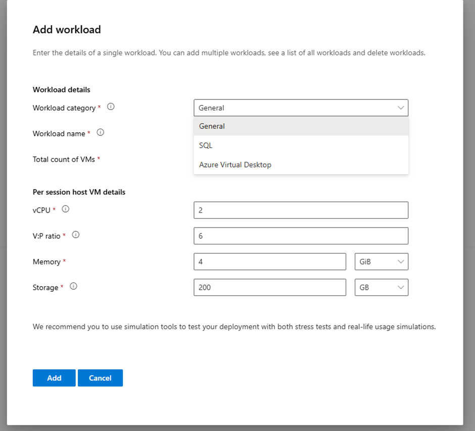 Add a workload in Azure Local Sizing Tool