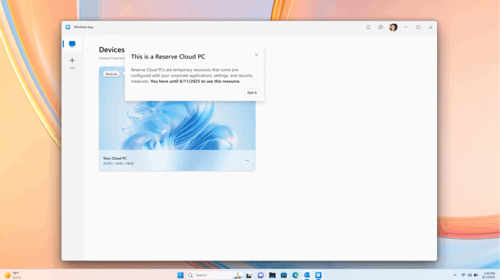 windows 365 reserve
