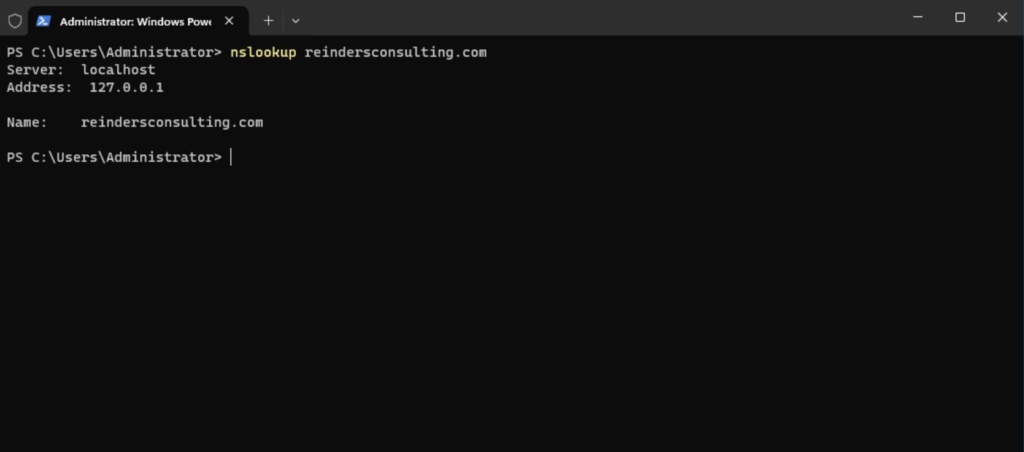 Using nslookup to confirm our DNS records