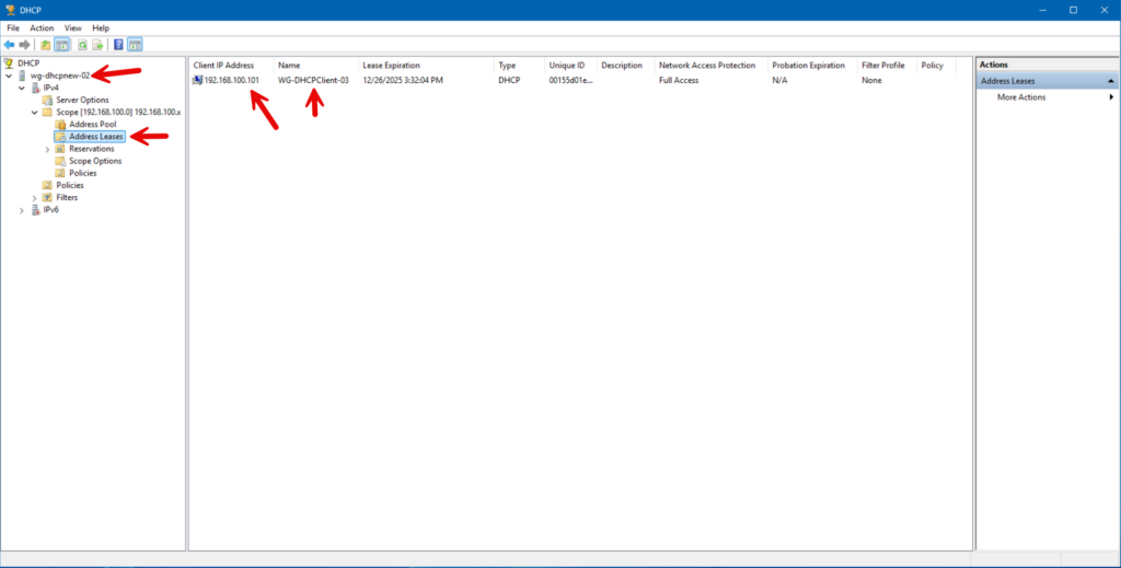 Verifying our client received an IP Address lease