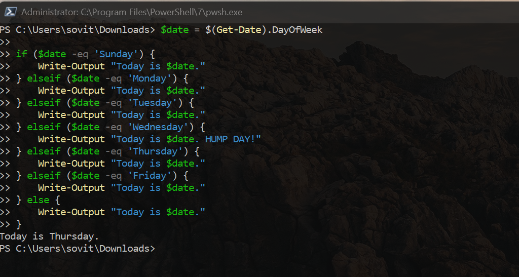 Using '$date' to get today's date in PowerShell