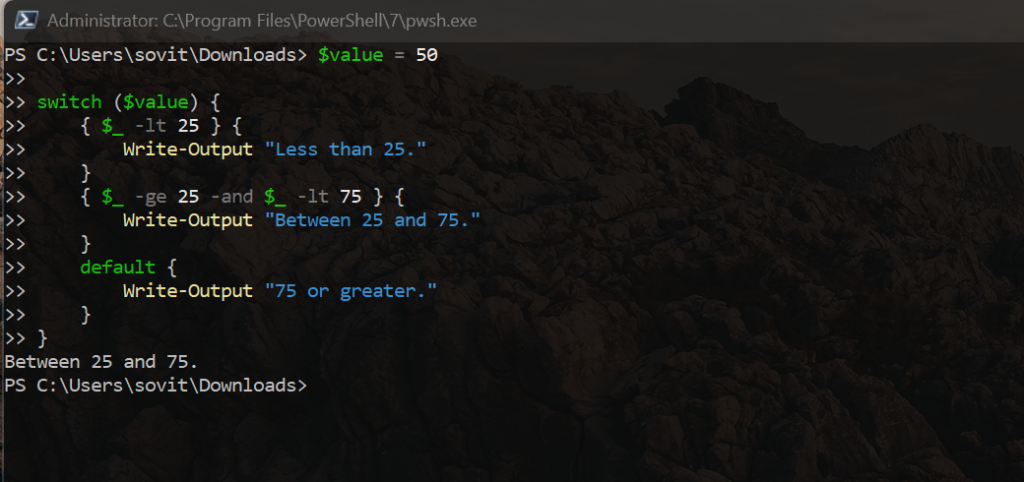 Using the PowerShell switch