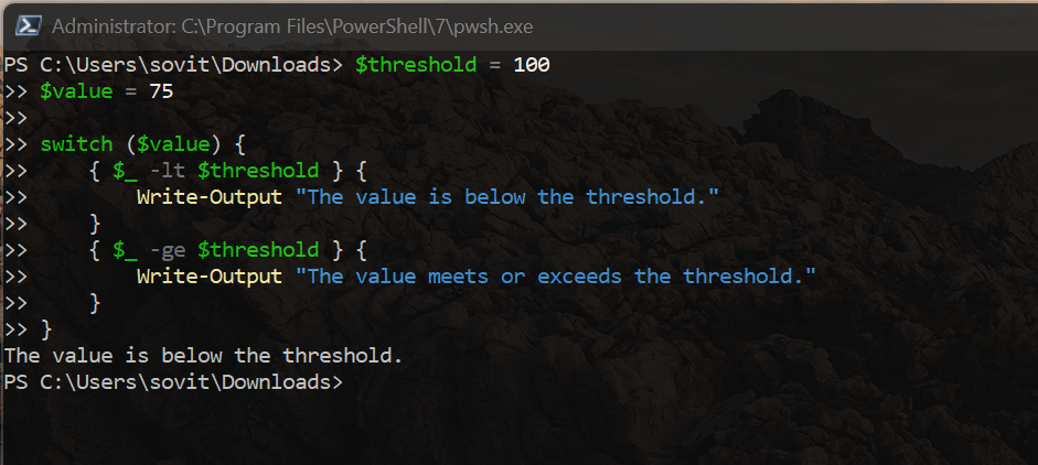 Using '$threshold' and '$value'
