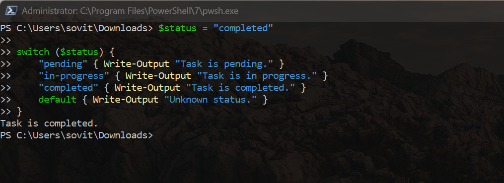 Another example of using 'switch'