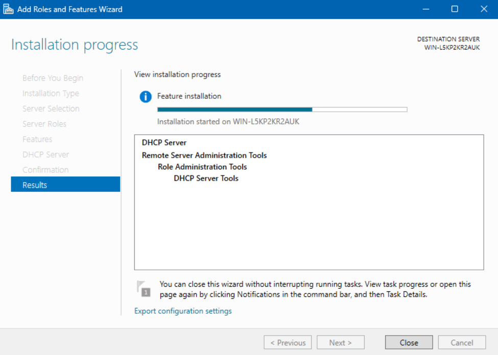 DHCP Server role installing