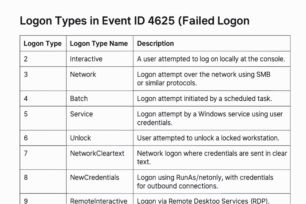 Logon Types in Event ID 4625