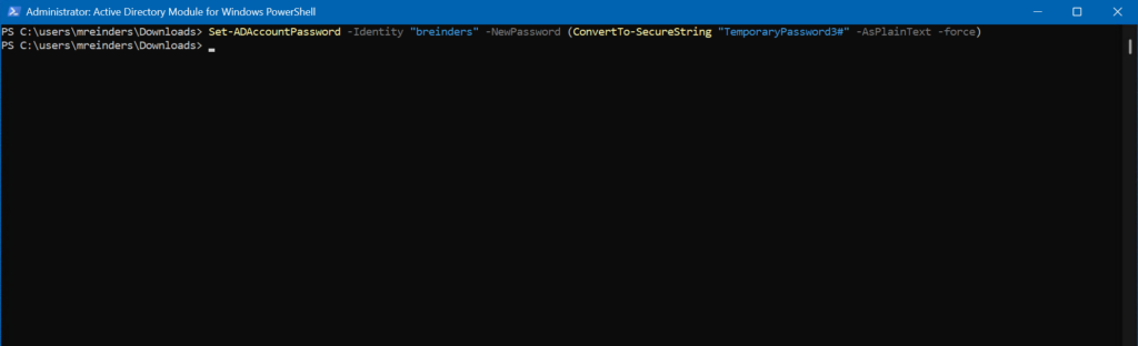 Using PowerShell to reset a user's password