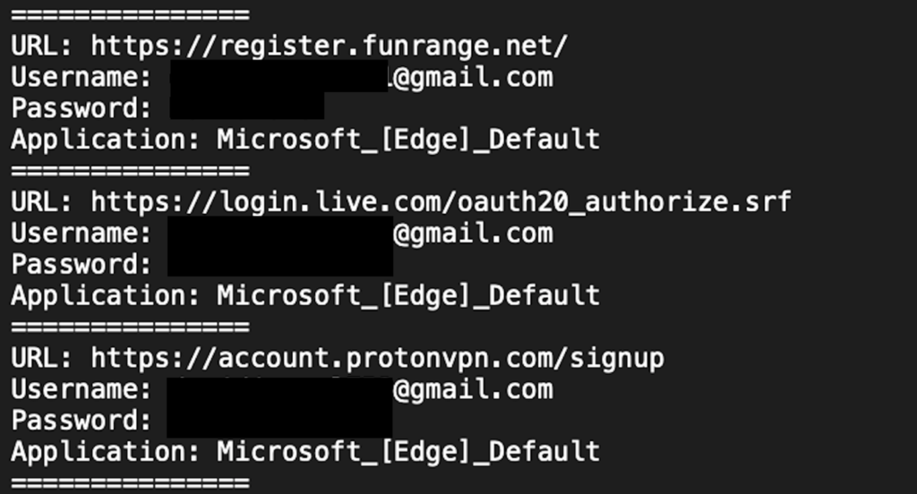 Figure 2: Infostealer logs rarely separate ‘personal’ and ‘corporate’ data. As this example shows, browser-stored credentials often include a mix of consumer logins and enterprise identity endpoints like Microsoft.