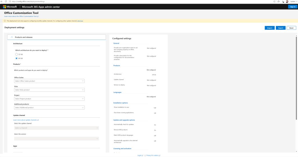This is what the Office Customization Tool looks like