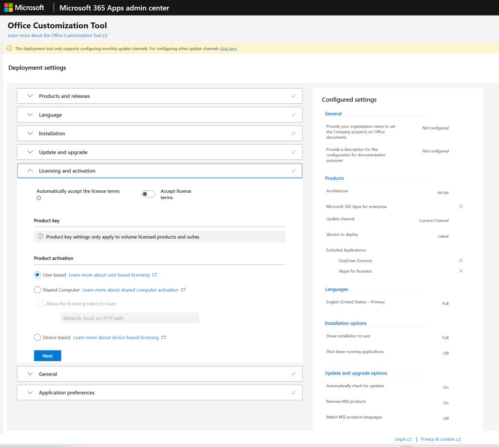 The installation process can be configured to accept the license terms automatically