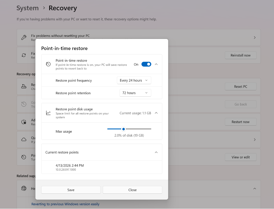 point in time restore windows 11