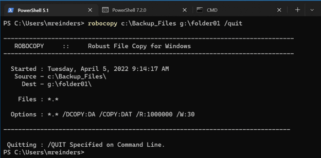 Copying files and folders with Robocopy