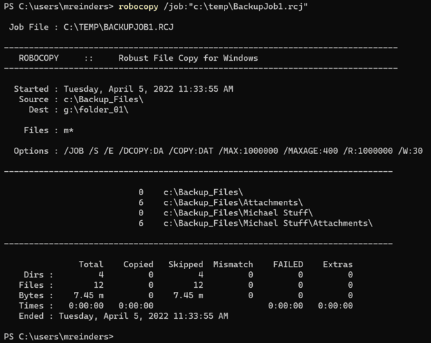 And here we 'retrieve' the saved job using the /job command