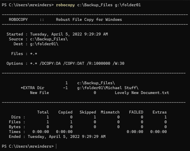 Copying files and folders with Robocopy