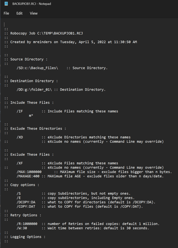 This is the output text file from the /save command