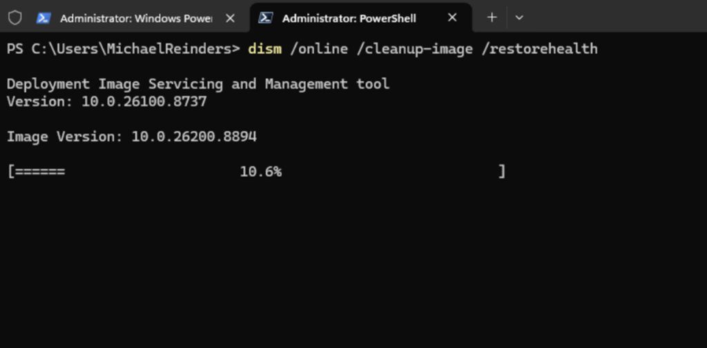 DISM operates at the Windows image and component-store level