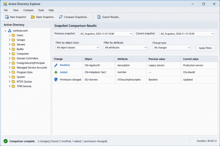 Connecting Active Directory Explorer to a target domain controller with appropriate credentials